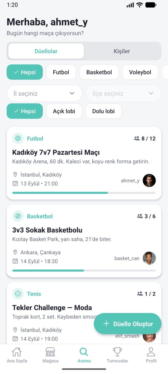 Düello arama ekranı